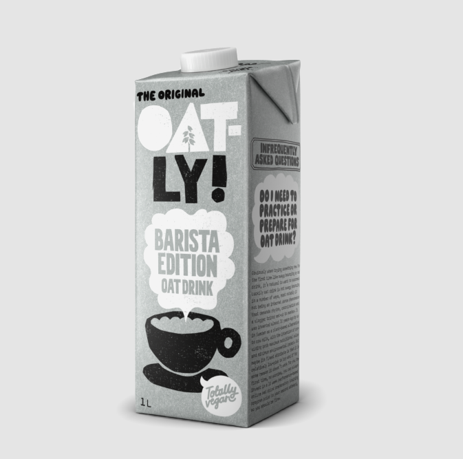 Oatly Barista Edition oat drink carton on a white background