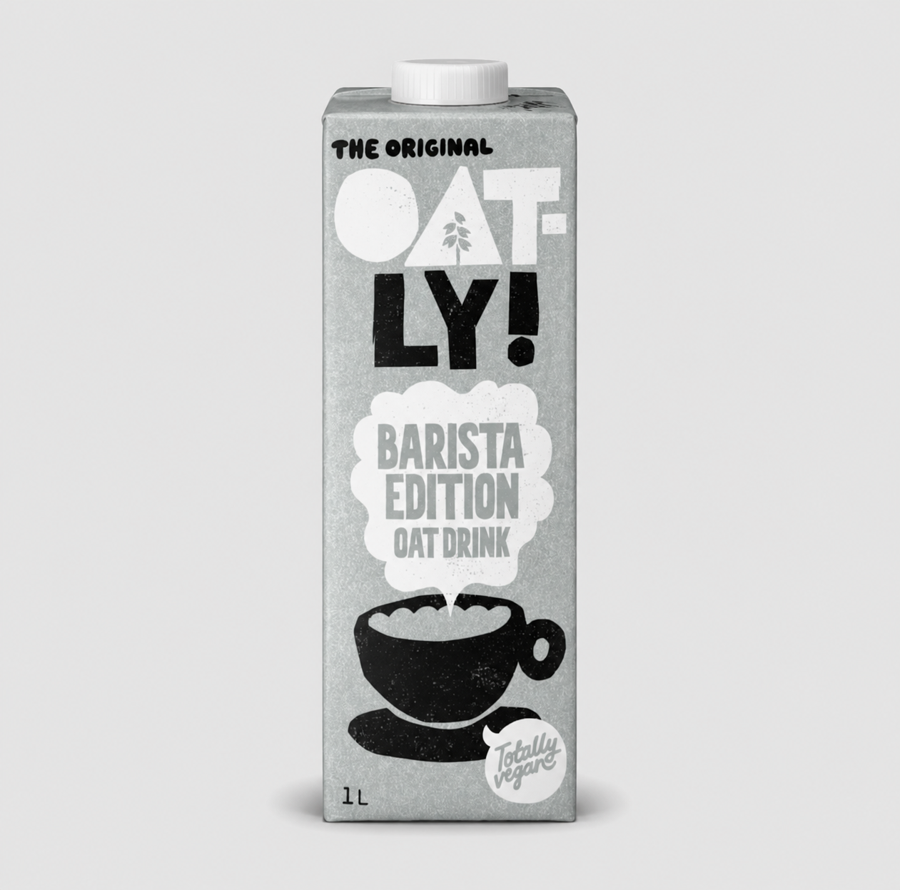 Oatly Barista Edition oat drink carton on a light gray background