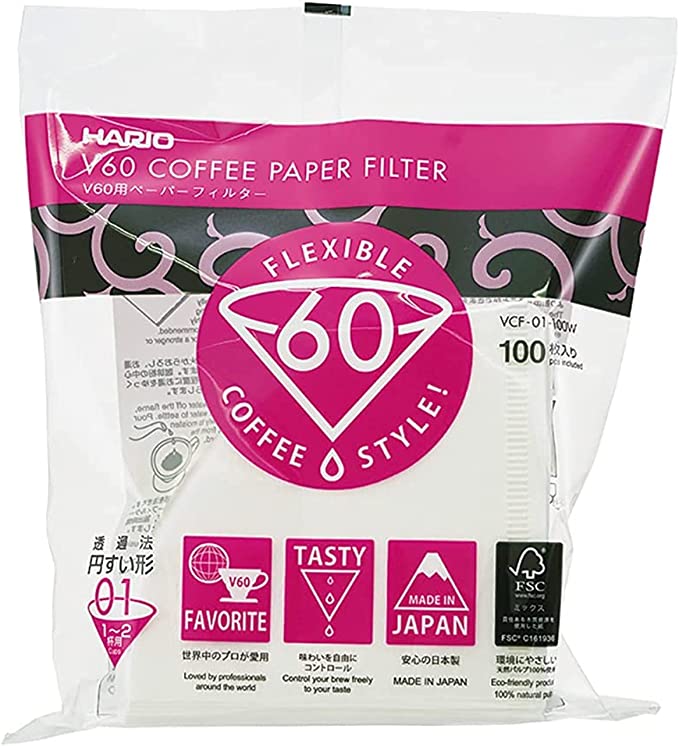 Hario V60 01 White Paper Filters – 100 Sheets